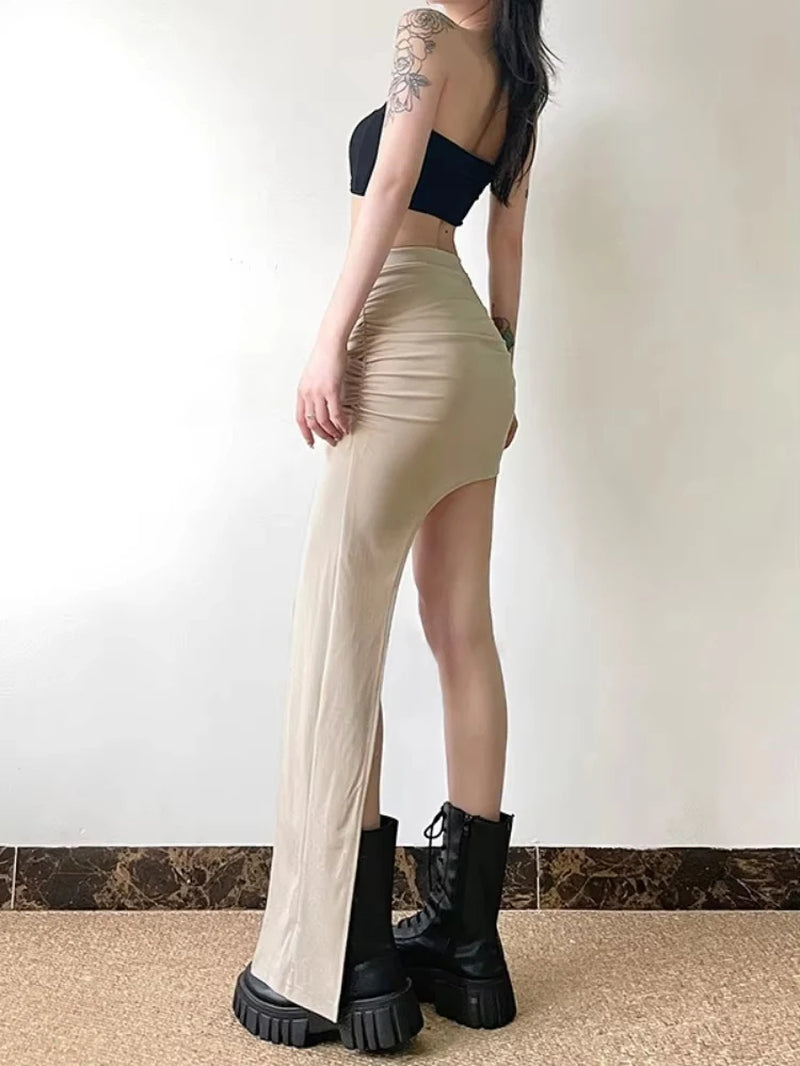 Y2K Aesthetic Solid Skirt for Women Irregular Vintage Jupe Faldas Mujer De Moda Streetwear Summer Pleated Grunge Skirts