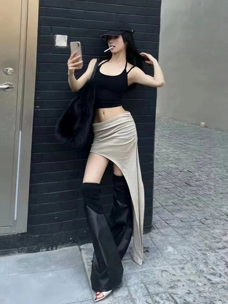 Y2K Aesthetic Solid Skirt for Women Irregular Vintage Jupe Faldas Mujer De Moda Streetwear Summer Pleated Grunge Skirts