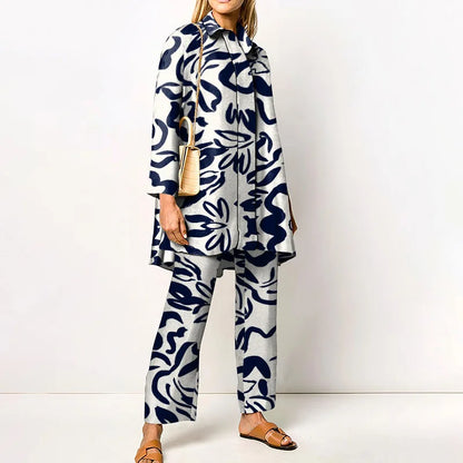 Ensemble Deux Pièces Vintage Élégant Pour Femme – Blouse Et Pantalon À La Mode