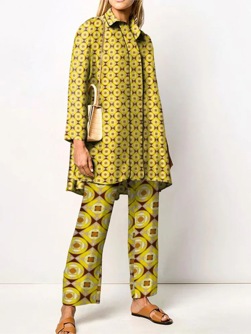 Ensemble Deux Pièces Vintage Élégant Pour Femme – Blouse Et Pantalon À La Mode