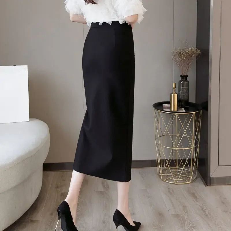 Oversized Faldas Mujer Moda 2026 Fashion Long Skirts Womens High Waist Red Korean Skirt Office Women Sexy Black Skirt