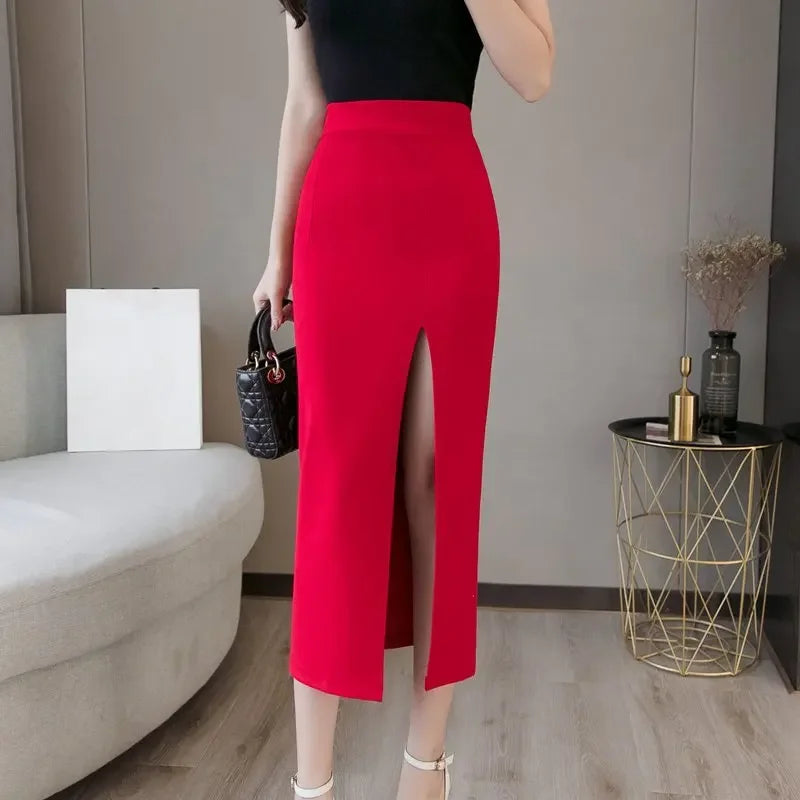 Oversized Faldas Mujer Moda 2026 Fashion Long Skirts Womens High Waist Red Korean Skirt Office Women Sexy Black Skirt