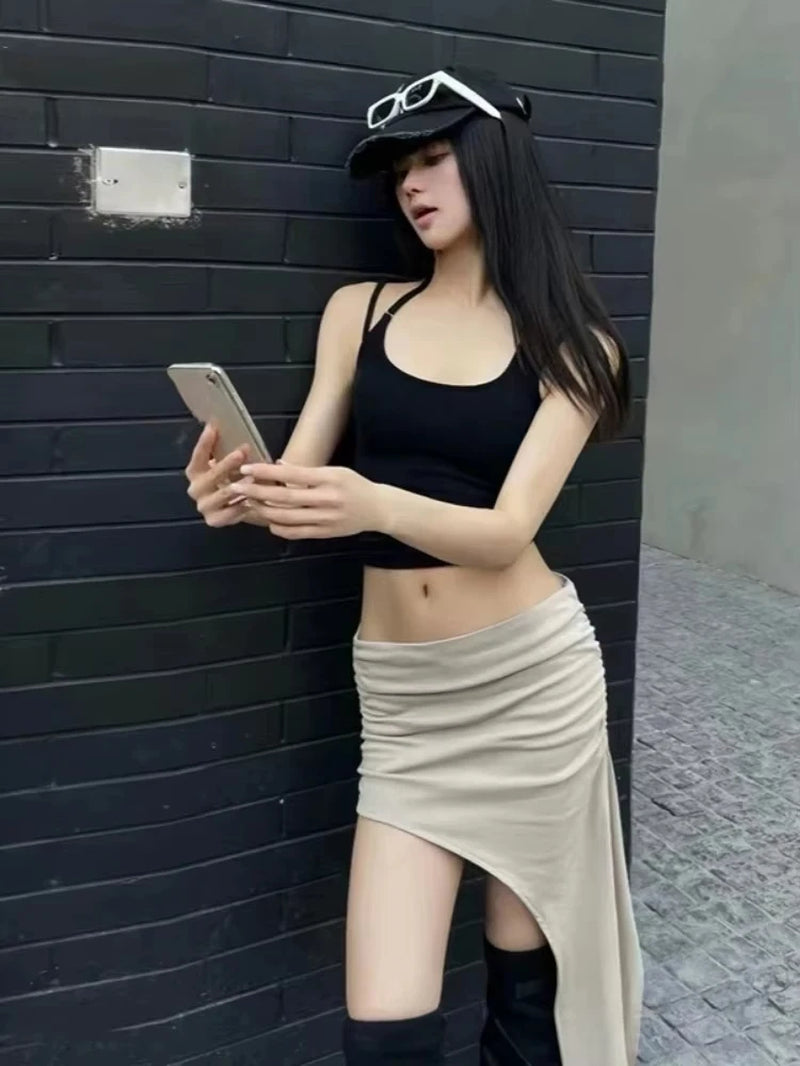 Y2K Aesthetic Solid Skirt for Women Irregular Vintage Jupe Faldas Mujer De Moda Streetwear Summer Pleated Grunge Skirts