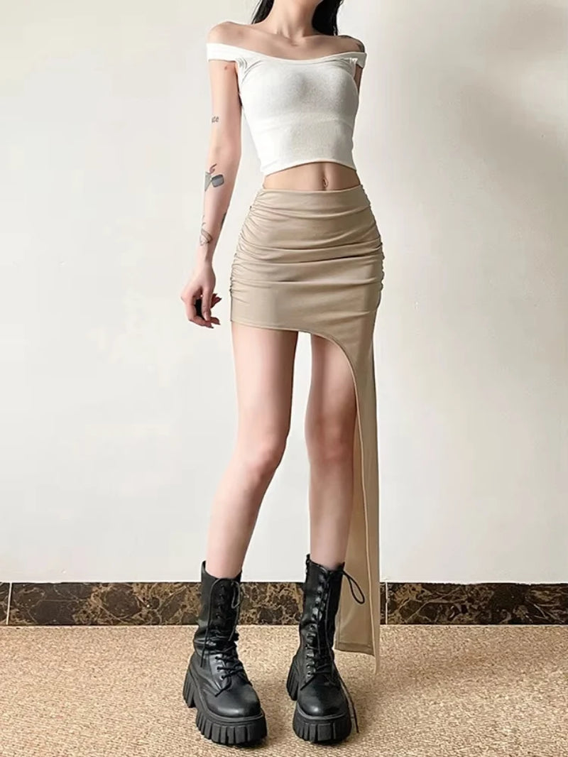 Y2K Aesthetic Solid Skirt for Women Irregular Vintage Jupe Faldas Mujer De Moda Streetwear Summer Pleated Grunge Skirts