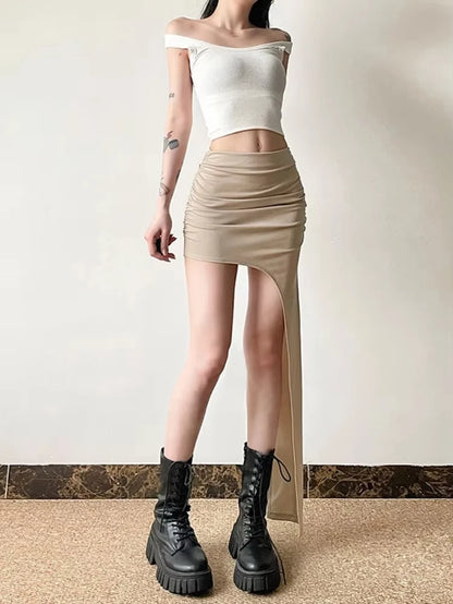 Y2K Aesthetic Solid Skirt for Women Irregular Vintage Jupe Faldas Mujer De Moda Streetwear Summer Pleated Grunge Skirts