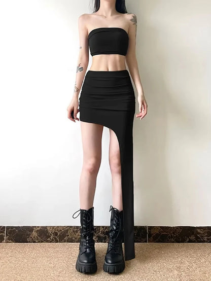 Y2K Aesthetic Solid Skirt for Women Irregular Vintage Jupe Faldas Mujer De Moda Streetwear Summer Pleated Grunge Skirts