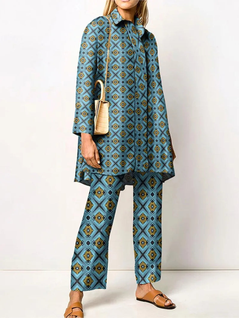 Ensemble Deux Pièces Vintage Élégant Pour Femme – Blouse Et Pantalon À La Mode
