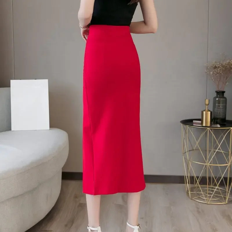 Oversized Faldas Mujer Moda 2026 Fashion Long Skirts Womens High Waist Red Korean Skirt Office Women Sexy Black Skirt