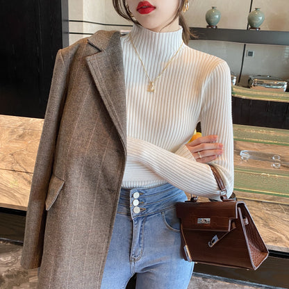 Winter Long Sleeve Mock Neck Knitted Women Sweater Pullover Slim Knit Sweater Women Tops Blusas Mujer De Moda 2024 Blusa J995