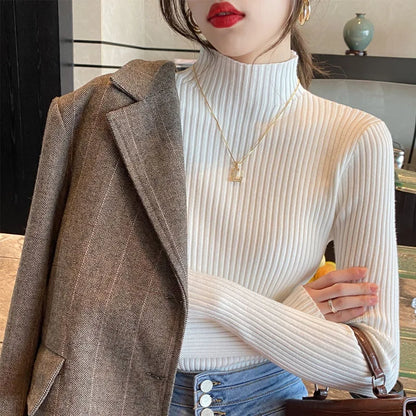 Winter Long Sleeve Mock Neck Knitted Women Sweater Pullover Slim Knit Sweater Women Tops Blusas Mujer De Moda 2024 Blusa J995