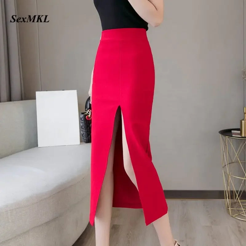 Oversized Faldas Mujer Moda 2026 Fashion Long Skirts Womens High Waist Red Korean Skirt Office Women Sexy Black Skirt