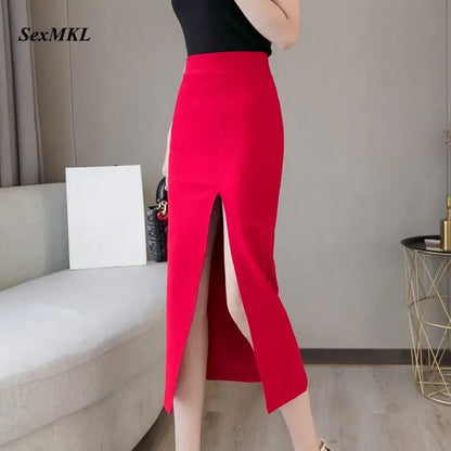 Oversized Faldas Mujer Moda 2026 Fashion Long Skirts Womens High Waist Red Korean Skirt Office Women Sexy Black Skirt