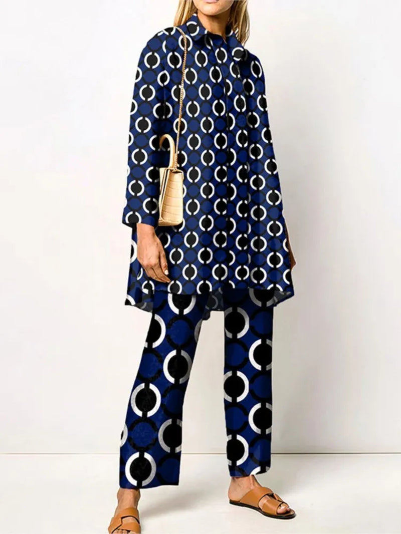 Ensemble Deux Pièces Vintage Élégant Pour Femme – Blouse Et Pantalon À La Mode